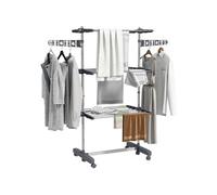 HOMCOM Séchoir à Linge étendoir Pliable Ailes latérales Utilisation intérieure et extérieure 142 x 55 x 152 cm 3 Niveaux Gris