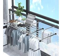 Séchoir à linge extensible pour balcon, étendoir à linge mural, étendoir à vêtements pliable en acier inoxydable, pour fenêtres de sécurité, garde-corps, fenêtres, radiateurs, argent 60-106 cm (co