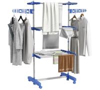 HOMCOM Séchoir à linge Étendoir pliable 3 niveaux acier 142 x 55 x 152 cm Bleu