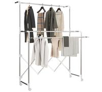 Séchoir à linge - HOMCOM - pliable intérieur - 3 barres réglables et 4 roulettes - acier inoxydable - 104-150x103x145-197cm - argent