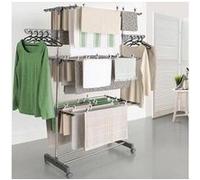 IDMarket - Séchoir à Linge Vertical Pliable 3 Niveaux Maxima capacité 25 m | Avec cintres et pinces coloris gris