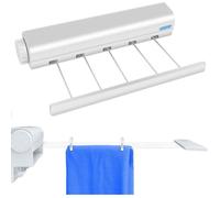 Séchoir à Linge Mural Rétractable 5 Fils de 3.75m - Étendoir Extensible avec Enrouleur Automatique