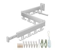 Relaxdays Étendoir à Linge Mural, Pliable et Rotatif, HWD : 12 x 127 x 26 cm, Gain de Place, Blanc, Plastique, Acier Inoxydable, Aluminium