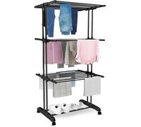 Séchoir à linge pliable 3 niveaux structure compacte 72 × 50 × 172 cm gain de place finition noire
