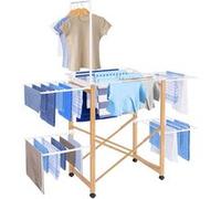 IDMarket - Séchoir à Linge Pliable Deluxe capacité 22M avec Tringle Blanc et Effet Bois