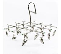 Séchoir à linge pliable en acier inoxydable avec 20 clips pour sous-vêtements, chaussettes, étirable et coupe-vent