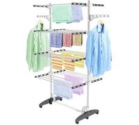 Séchoir à linge pliant 4 niveaux en acier inoxydable, ailes réglables en hauteur, usage intérieur et extérieur, gris