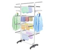 Séchoir à Linge Pliant à 4 Niveaux, Etendoir à Linge intérieur en Acier Inoxydable avec Barre Supérieure Extensible, Gris