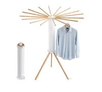 Séchoir à Linge Relaxdays, Pliable, 16 Barres, H x P 121 x 112 cm, Balcon et Camping, séchoir en Bois, Blanc/Naturel