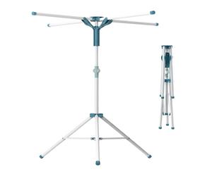 Séchoir à Linge Relaxdays, Pliable, réglable en Hauteur, 80-200 cm, 4 Barres, Camping, séchoir, Blanc/Bleu