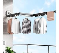 Séchoir à linge, rétractable, support à vêtements mural avec ventouse, escamotable pliable, tringle à vêtements avec crochets et porte-serviettes pour balcon, linge, salle de bain, chambre (gris foncé