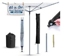Séchoir à linge rotatif d'extérieur résistant, Ligne de lavage rotative de 50 m à 4 bras avec sac à piquet, piquet en métal et housse incluse, lignes de vêtements rotatives pour l'extérieur, étendoir