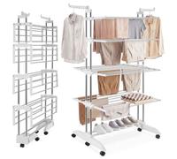 Séchoir à linge - TECTAKE - sèche-linge tour - odelia - pliable, 4 étages, avec roulettes - acier chromé - blanc gris chrome