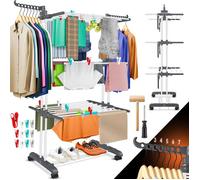 Séchoir à linge tour - KESSER - 4 étages - Roulettes à 360° avec frein - Ailes latérales pivotantes - Capacité 50 kg