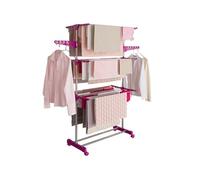 IDMarket – Séchoir à linge vertical pliable MAXIMA 3 niveaux capacité 20M inox et rose