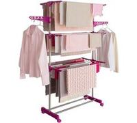 IDMarket - Séchoir à Linge Vertical Pliable 3 Niveaux Maxima capacité 20M INOX et Rose