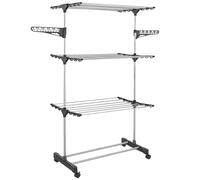 IDMARKET Séchoir à linge inox MAXIMA gris étendoir pliable H.145 cm + 30 accessoires