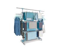 Séchoir à linge vertical pliable 3 niveaux OPTIMUM capacité 30M avec tringle télescopique cintres et pinces blanc et bleu Blanc G