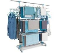 IDMarket Séchoir à linge vertical pliable Optimum 3 niveaux 30 m tringle télescopique Blanc/Bleu