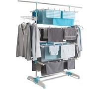 IDMarket – Séchoir à linge vertical Optimum pliable 4 niveaux 30 m + tringle télescopique Blanc/Bleu
