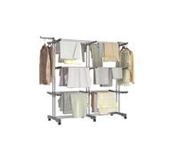 IDMarket – Séchoir à linge vertical pliable et extensible 3 niveaux Maxi capacité 40 m inox/gris
