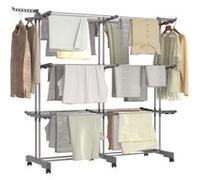 IDMarket - Séchoir à Linge Vertical Pliable et Extensible 3 Niveaux Maxi capacité 40M INOX et Gris