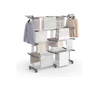 IDMARKET Séchoir à linge vertical pliable et extensible 4 niveaux MAXI capacité 50M inox et gris