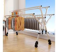 Séchoir à linge vertical réglable en acier inoxydable sur roulettes robuste pour intérieur et extérieur 1,2 ~ 1,6 m