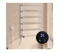 Séchoir à Serviettes Chauffant Mural Gris à 5 Barres avec minuterie Tactile Intelligente à température constante pour Salle de Bain ; Conception à Brancher pour Une Utilisation éco