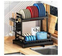 Séchoir à vaisselle multifonction à 2 niveaux avec égouttoir/porte-couverts, séchoir à vaisselle en acier au carbone inoxydable (B)