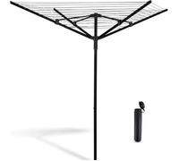 Séchoir parapluie - SUTEO - 45 mètres de séchage - Ancrage au sol - Pliable - 140x140x190 cm - Noir - Aluminium