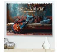 Sechs Saiten, Zwölf Monate - Der Gitarrenkalender (hochwertiger Premium Wandkalender 2026 DIN A2 quer), Kunstdruck in Hochglanz: Entdecke die ... Gitarrenmotive in Farben und Formen.