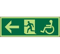 Seco DDA Fire Exit - flèche pointant vers la gauche, homme qui coule à gauche, pictogramme pour fauteuil roulant, 450 mm x 150 mm - Acrylique photoluminescent de 2 mm