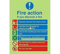 Seco Fire Action - If You Discover A Fire With Do Not Use Lifts Warning Sign, 150mm x 200mm - Photoluminescent 1mm Semi Rigid Plastic