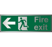 Seco Fire Exit - Arrow Pointing Left, Man Running Left, Fire Exit Sign, 300mm x 100mm - 1.5mm Brushed Aluminium Composite