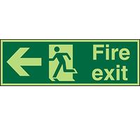 Seco Fire Exit - Arrow Pointing Left, Man Running Left, Fire Exit Sign, 300mm x 100mm - Photoluminescent 1mm Semi Rigid Plastic