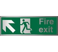 Seco Fire Exit - Arrow Pointing Up & Left, Man Running Left, Fire Exit Sign, 300mm x 100mm - 1.5mm Brushed Aluminium Composite