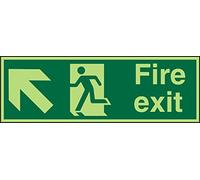 Seco Fire Exit - Arrow Pointing Up & Left, Man Running Left, Fire Exit Sign, 600mm x 200mm - Photoluminescent 1mm Semi Rigid Plastic