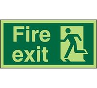Seco Fire Exit - Fire Exit & Man Running Left Sign, 300mm x 150mm - Photoluminescent 1mm Semi Rigid Plastic
