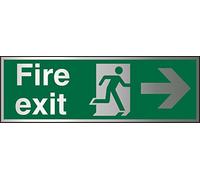 Seco Fire Exit - Fire Exit, Man Running Right, Arrow Pointing Right Sign, 300mm x 100mm - 1.5mm Brushed Aluminium Composite