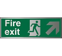 Seco Fire Exit - Fire Exit, Man Running Right, Arrow Pointing Up & Right Sign, 450mm x 150mm - 1.5mm Brushed Aluminium Composite