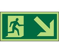 Seco Fire Exit - Man Running Right & Arrow Pointing Down & Right Pictogram Sign, 200mm x 100mm - Photoluminescent 1mm Semi Rigid Plastic