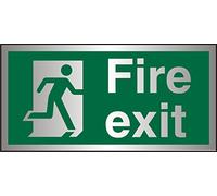 Seco Fire Exit - Man Running Right, Fire Exit Sign, 300mm x 150mm - 1.5mm Brushed Aluminium Composite