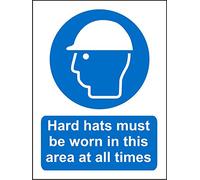 Seco Hard Hats Must Be Worn in This Area at All Times Sign, 150mm x 200mm - 1mm Semi Rigid Plastic