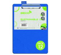 SECO Lot de 12 porte-blocs A4 recouverts de PVC avec clip robuste - Bleu