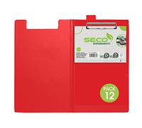 Seco Lot de 12 porte-blocs pliables en PVC écologique avec clip robuste Rouge Format A4