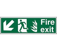 Seco NHS Compliant Fire Exit - Arrow Pointing Down & Left, Man Running Left, Fire & Fire Exit Sign, 600mm x 200mm - Self Adhesive Vinyl