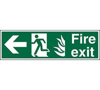 Seco NHS Compliant Fire Exit - Arrow Pointing Left, Man Running Left, Fire, Fire Exit Sign, 450mm x 150mm - Self Adhesive Vinyl