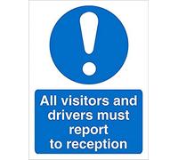 Seco Panneau « All Visitors and Drivers Must Report to Reception », 200 mm x 300 mm - 1 mm, plastique semi-rigide, bleu