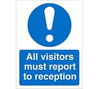 Seco Panneau « All Visitors Must Report to Reception », 200 mm x 300 mm - 1 mm en plastique semi-rigide